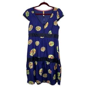 Mauve Anthropologie 100% Silk Purple Tiered Abstract Midi Boho Dress Women’s 12